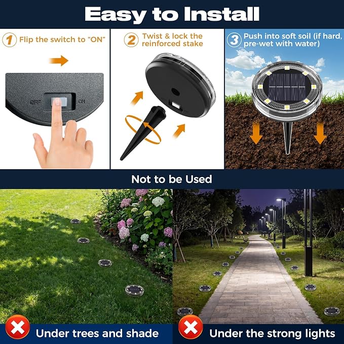 vighep 24 Pack Solar Ground Lights, 2.8 inch Flat Solar Light Outdoor Waterproof, Anti Rust, Low Profile Led Solar Powered Disc Lights Landscape Lighting for Yard,Walkway,Lawn,Path - Cool White