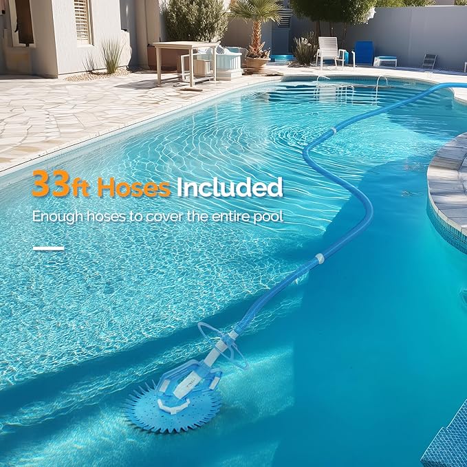 VINGLI Pool Vacuum Cleaner Automatic Sweeper Swimming Pool Creepy Crawler Vacuum with 33FT Hoses (Light Blue&White)
