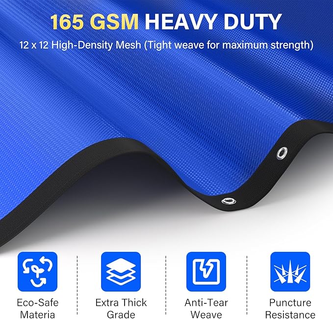 12FT Round Pool Liner Pad for Above Ground Pools, 165 GSM Thickened Puncture-Resistant Under Mat (13FT Actual), Heavy-Duty Underlayment with Metal Grommets