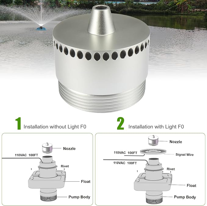 Goldlife Pond Fountain Aerator Nozzle - 1 x N1 Nozzle, Al-Alloy Silver, 36ft Wide 16ft High Double-Layer Water Spray Sprinkler Head, Replacement Fountain Aerator Pump Nozzle for Garden Pond Lake
