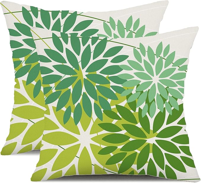 DFXSZ Outdoor Throw Pillow Covers 18x18 Inch Set of 2 Waterproof Spring Summer Geometric Elegant Dark Light Green Outdoor St Patricks Pillow Covers for Patio Funiture Garden Couch 168A18