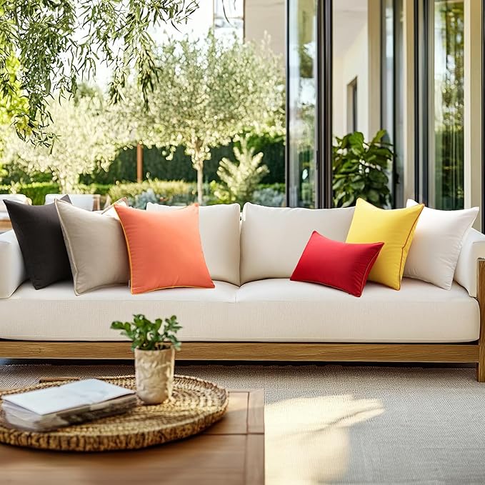 MIULEE Pack of 2 Outdoor Waterproof Throw Pillow Covers Decorative Outdoor Pillowcases Piping Edge Water Resistant Cushion Covers for Patio Garden Couch Chair Tent Balcony, 18x18 Inch Coral Red