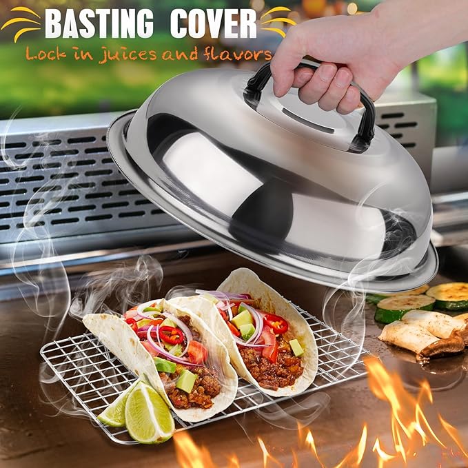 RINPIR 33PCS Griddle Accessories Kit for Blackstone, Flat Top Grill Accessories Tools with Cooling Rack, Melting Dome and Burger Press, Professional Hibachi Spatula Gift Set for Outdoor Teppanyaki BBQ
