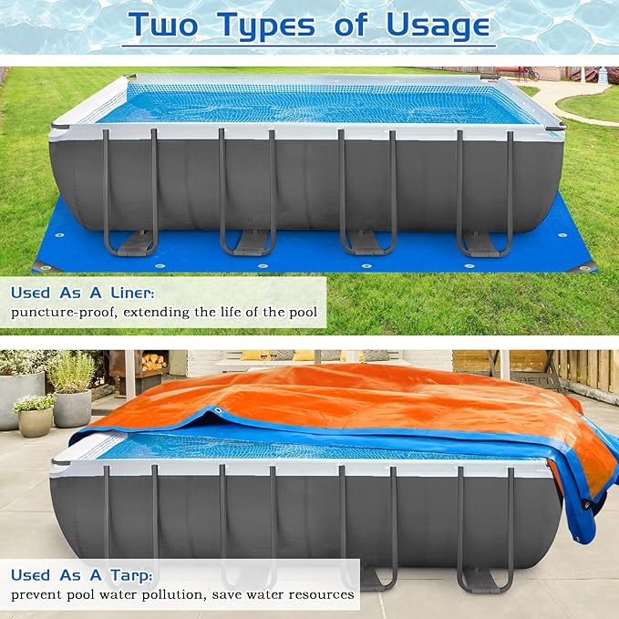 10 x 7 Ft Pool Liner Pad for Above Ground Pools, Thickened Pool Mat Tarp for Under Pool, Dual-Color Pool Ground Pad Cloth Floor Mat for Pool Bottom, Puncture Protection & Extend Liner Life