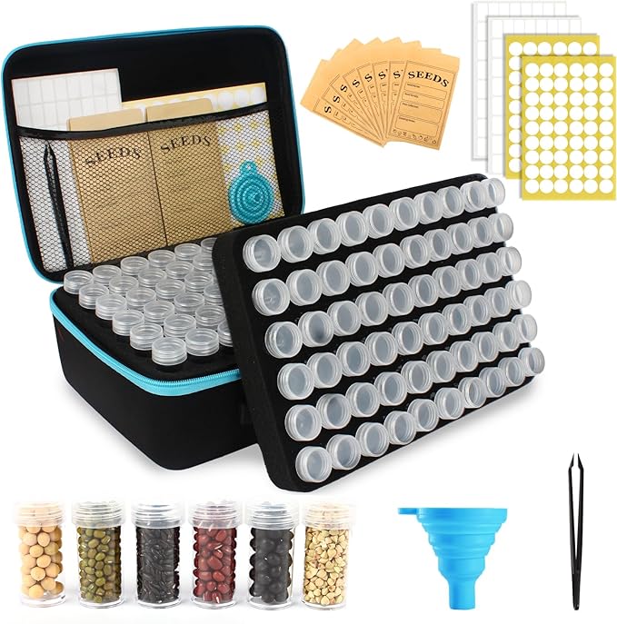 120 Slots Seed Storage Organizer with 25 Envelopes Portable Sturdy Seeds Container Box Airtight Garden Seed Saver Saving Kit (medium-120 Slots)