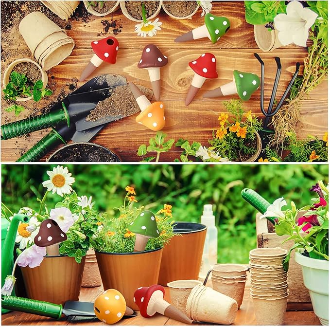 8 Pcs Plant Self Watering Spikes Mushroom Watering Globes Planter Insert Terracotta Plant Watering Devices Automatic Self Water Stakes Garden Waterer for Indoor Outdoor