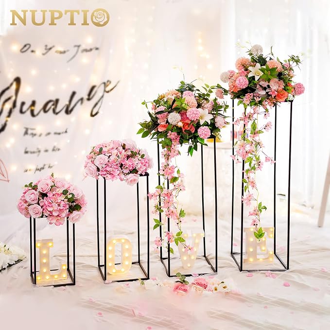 NUPTIO Black Metal Vase for Wedding Centerpieces - 10 Pcs 15.7 inch Tall Rectangular Vases for Tables