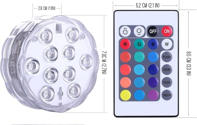 Qoolife Submersible LED Lights Remote Control, RGB Multi Color Changing Waterproof Light for Pool, Vase Base, Spa, Aquarium, Pond, Hot Tub, Decoration, Party, 2-Pack