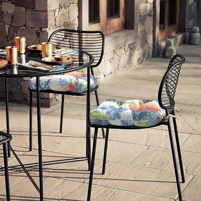 LVTXIII Outdoor Seat Cushions Seasonal Tufted Chair Cushions, Patio Chair Pads for Dining Chairs, Office Armchairs and Garden Furniture Decoration (Round Back, 19”x19”x4”, Coral Multi, 2 Pack)