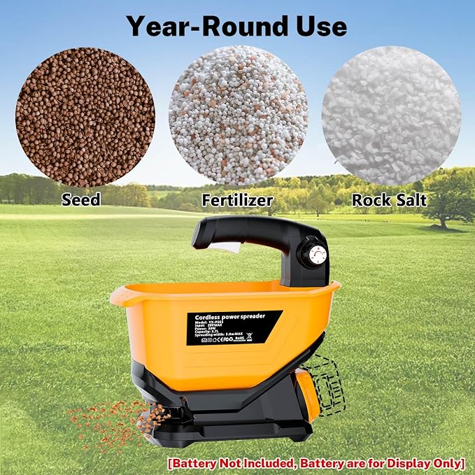 Seed Spreader Fertilizer Grass Seed Spreader Cordless Compatible with Dewalt 20V Battery, Salt Spreader for Snow 3.7L Handheld, All-Season Use [ Battery Not Included ]