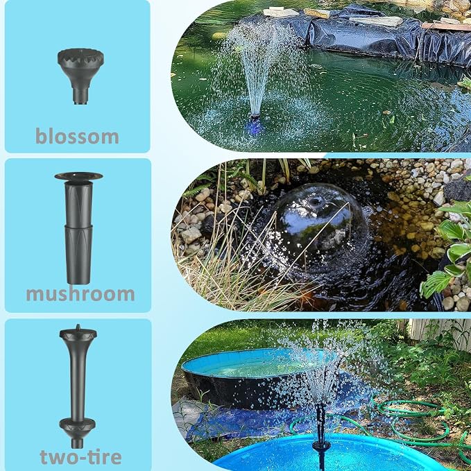 Pond Filter with Pump Fountain Kits, Submersible Pump Pond Fountain With RGB Light Koi Pond Filters for Outdoor Pond,3 Water Patterns Decoration Garden Pond Landscape,660GPH 110V Corded Electric