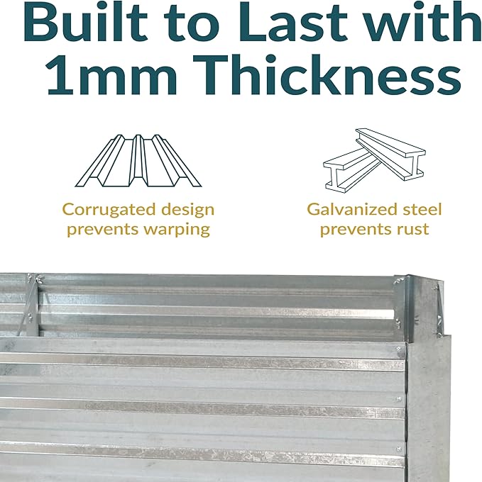 Sunnydaze Galvanized Raised Garden Bed Kit - 5x5x1 ft Outdoor Raised Garden Bed - Metal Planter Box for Vegetables, Flowers, Herbs - Silver - L-Shaped