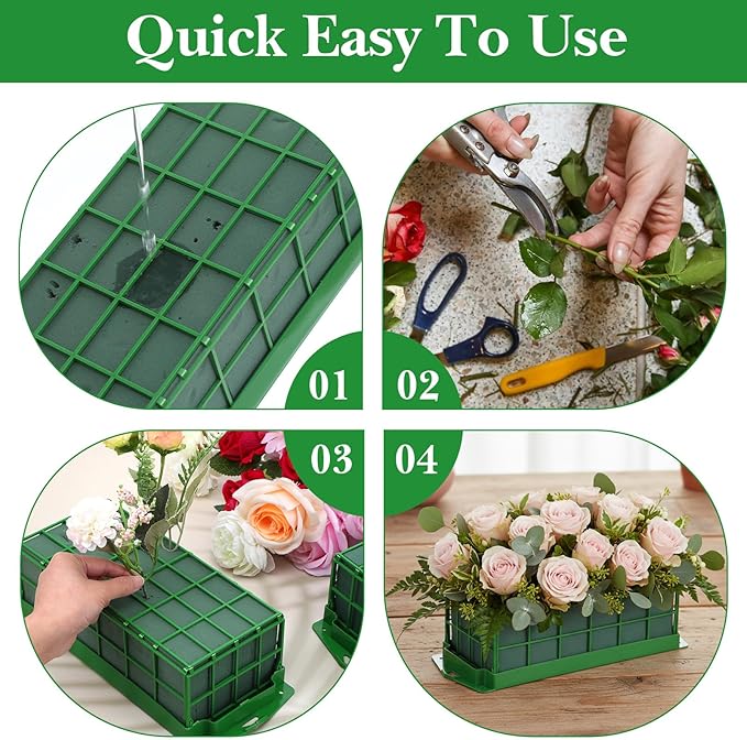 6 Pack Floral Foam Cage - Green Rectangle Flower Holder with Wet/Dry Floral Foam for Fresh & Artificial Flower Arrangements, Wedding, Home Decor, 11.6” x 4.6” x 3.15”