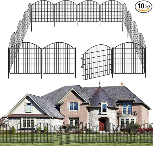 10 Panels Garden Fencing Animal Barrier with Lock, 24in (H) x 20ft (L) No Dig Dog Fence Outdoor for Yard Rustproof Decorative Fences Tall Metal Panel Wire Border Rabbit Ground Stakes