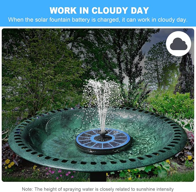 Yzert Solar Fountain with 2000 mAh Battery Backup Works in Cloudy, Glass Solar Powered Bird Bath Fountains with 7 Nozzles, 3.5 W Solar Fountain Pump for Birdbath,Garden, Outdoor, Pond