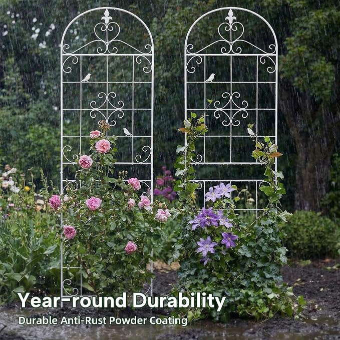 Garden Trellis for Climbing Plants Outdoor, Maidapulu 2 Pack 70.8x19.6 Inch White Metal Trellis - Rustproof Lattice Support Panel with Easy Assembly for Roses, Clematis, Cucumbers, Vegetable Garden