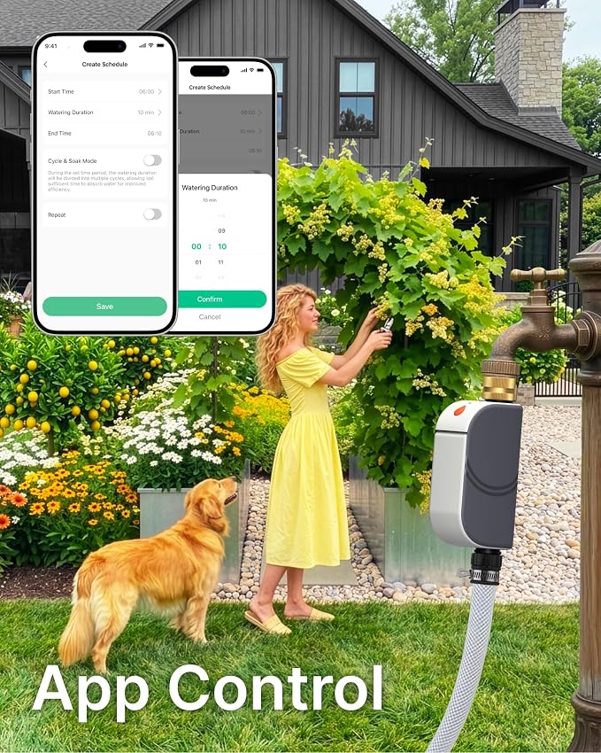Smart Bluetooth Water Timer for Garden Hose, Heavy-Duty Brass Inlet Water Hose Timer Outdoor, Set & Forget Programmable Irrigation Controller with App, One-Button Manual Watering, IP65 Waterproof