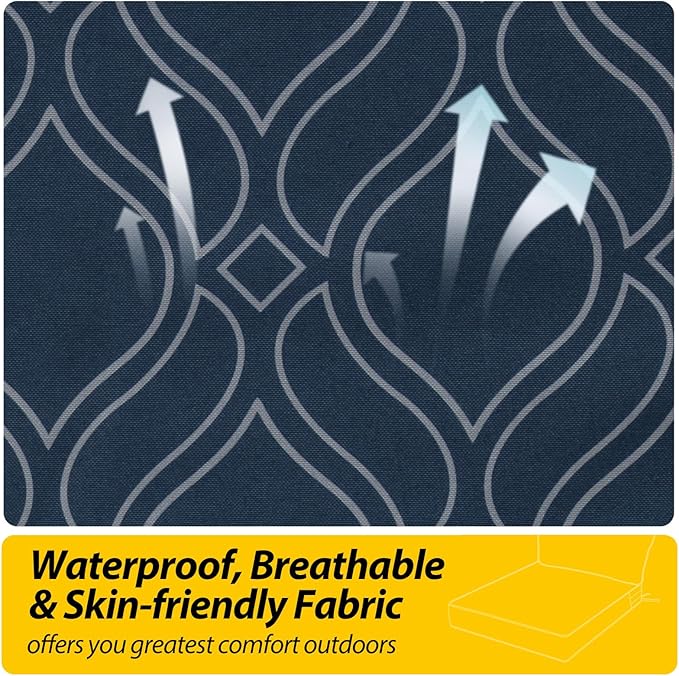 AAAAAcessories Outdoor Seat Cushions for Chairs, Fade-Resistant, Waterproof Patio Furniture Replacement Cushions, 23" x 23" x 5" + 23" x 13.5", Slate Blue Vine Trellis