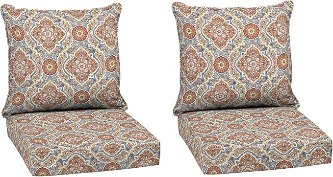 Arden Outdoor Deep Seat Cushion Set (2-Pack), 24 in x 24 in, Weather-Proof, Rain-Proof, Fade Resistant Patio Cushion for Chair, Sofa, and Couch Global Vintage Medallion