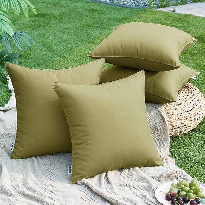MIULEE Pack of 2 Sage Green Decorative Outdoor Waterproof Pillow Covers Square Garden Cushion Sham Throw Pillowcase Shell for Spring Patio Tent Couch 16x16 Inch