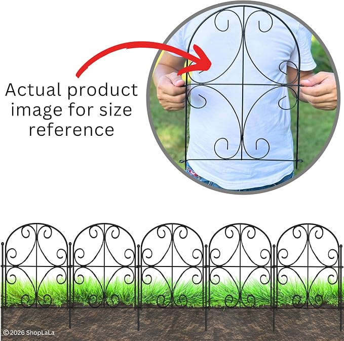 ShopLaLa Garden Fence (20 Panels) 12.5in(L) x 16.5in(H) Rustproof Black Metal Curly Wire, Animal Barrier Fencing for Dogs, Decorative Flower Bed Edging Landscape Border Yard, Patio Outdoor Decor