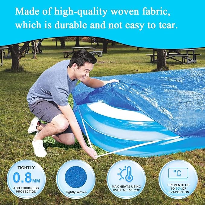 Inflatable Pool Cover for 120in x 72in Rectangle Swimming Pool, Rectangular Pool Covers, Built-in Elastic Dustproof Rainproof Foldable Above Ground Pool Cover (Blue, 120in x 72in)