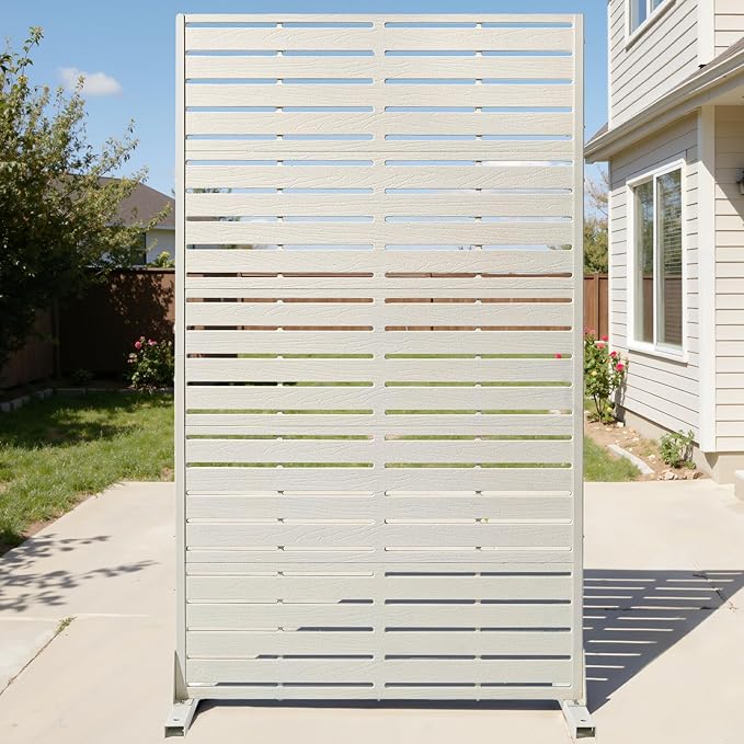 Privacy Screen Outdoor 60" Hx35 W Freestanding Privacy Panel with Stand, HDPE Decorative Privacy Fence with Louver Pattern 5 Panels, Patio Divider Screen, Privacy Screens for Outside,Balcony