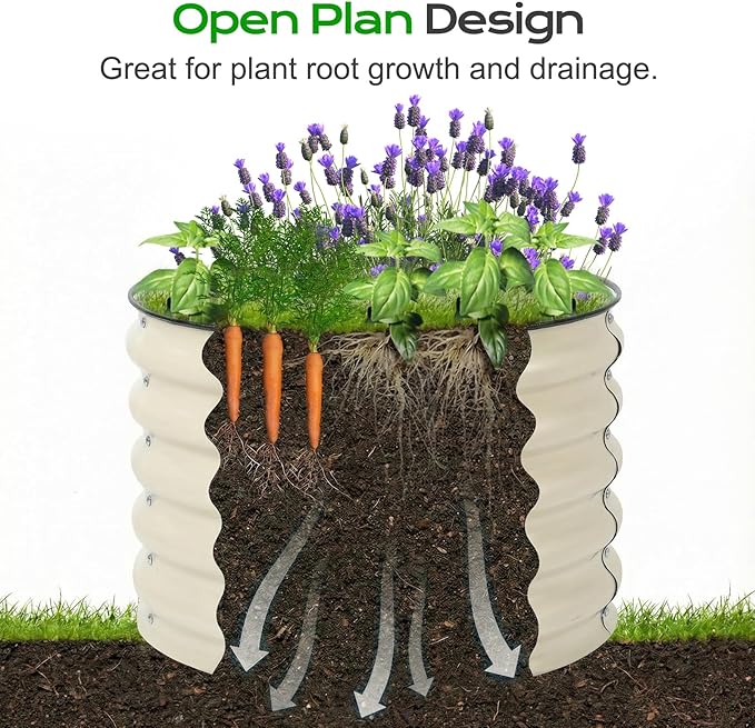 Aoodor 17" Tall 24" Metal Raised Garden Bed, Outdoor Planter Box and Raised Garden Kit for Vegetables, Flowers, and Herbs, Beige