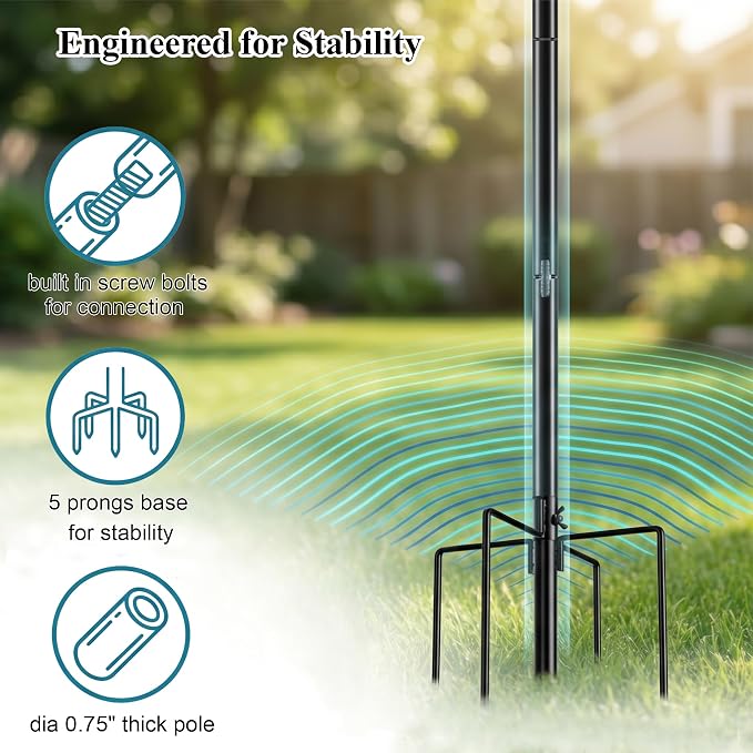 Smart Bird Feeder Pole Stand with Proof Squirrel Baffle - 82" Bird House Pole Mount Kit, Heavy Duty Feeding Station for Outdoor Backyard Bird Houses/Cameras