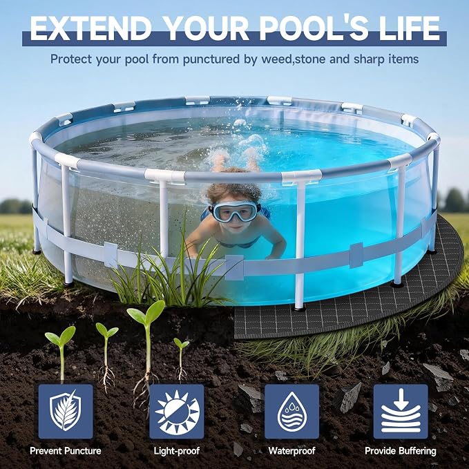 LXKCKJ 15FT Round Pool Pads for Above Ground Pool, Protects Pool Liner, Heavy Duty Puncture Resistant Fabric Pool Mats for Pool Bottom - Prevents Punctures - Weed Barrier - Extends Liner Life