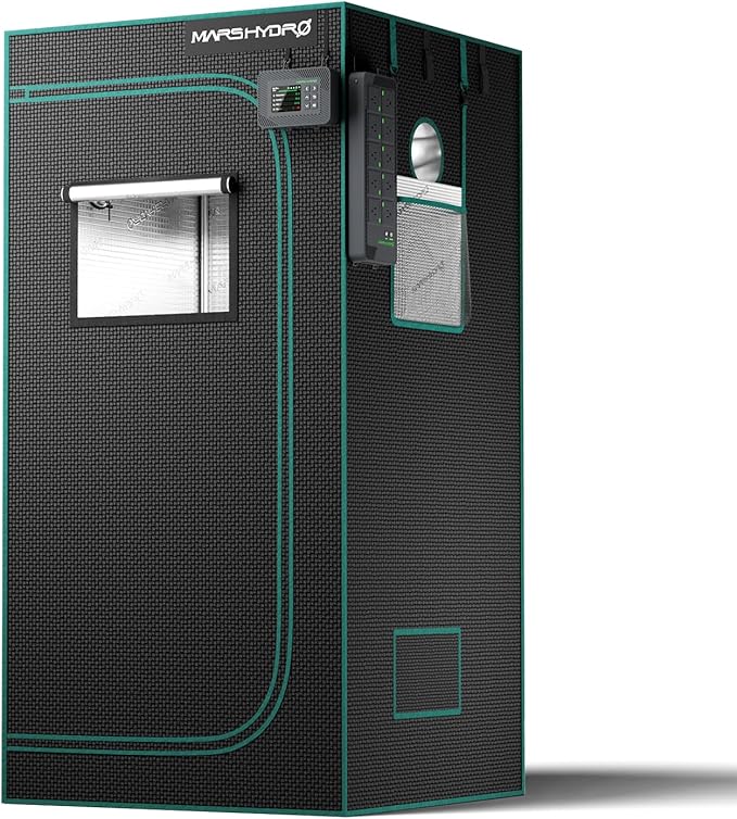 MARS HYDRO 2.6x2.6 Advanced Grow Tent, 32"x32"x63" High Reflective Mylar 1680D for Hydroponics Indoor Plant Growing, with Observation Window,Floor Tray and Smooth Zipper for TS1000/FC3000/FC-E3000