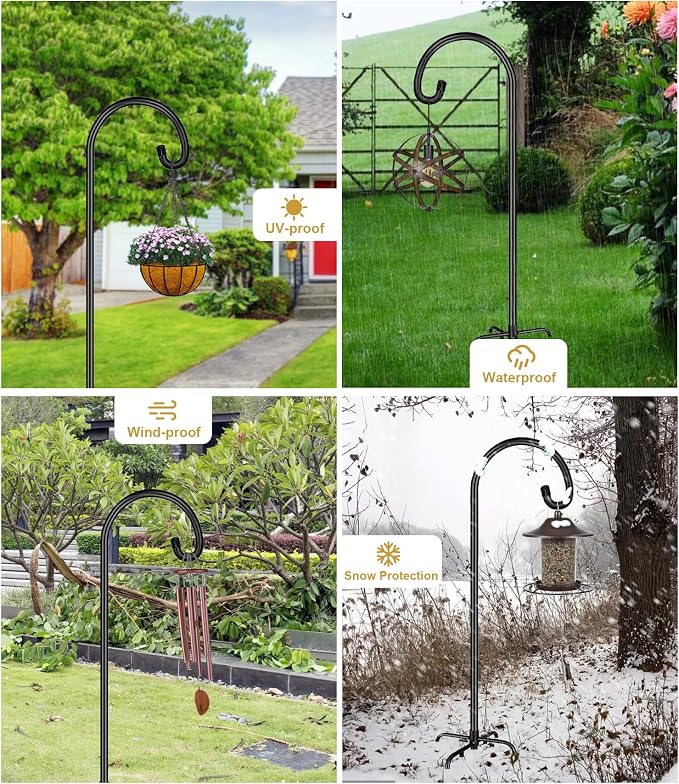 Shepherd Hook 108 Inch Tall Heavy-Duty Metal Garden Hanging Pole Stake for Bird Feeder Pole Plant Baskets, Black (1 Pack)