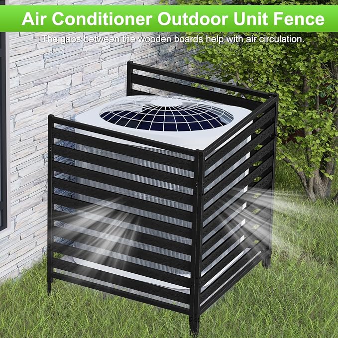 Outdoor Privacy Fence Screen 3 Panels, 54.5" H × 39.4" W Metal Air Conditioner Fence, No-Dig Pool Equipment Enclosure with Metal Stake, AC Unit Cover, Trash Bin Hider for Garden&Backyard, Black