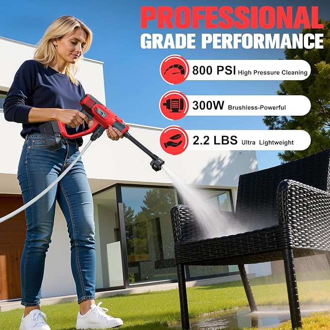 Cleaning Tool Compatible with Milwaukee 18V Battery, 2.2LBS, with 16.4ft Hose & 6-in-1 Nozzle + Attachment for Car, Patio, Fence (Battery not Included, Tool Only)