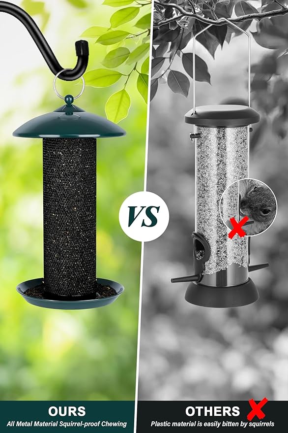 Gtongoko Finch Bird Feeders for Outdoors 2.5 LB Capacity Squirrel Proof Metal Mesh Tube Bird Feeders Thistle & Nyjer Seed Hanging Feeder, Green