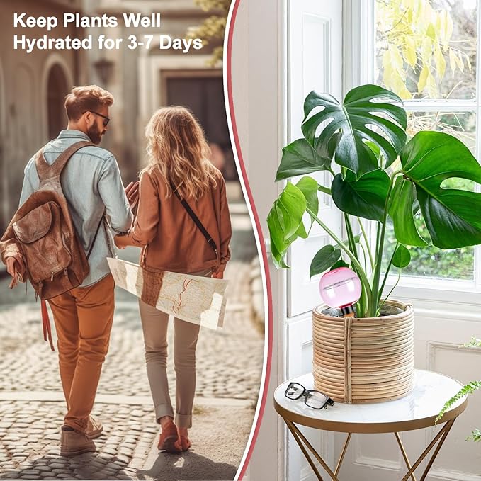 2 Pack Self Watering Globes 17oz Large Plant Watering Globes Top Fill, Self Water Planter Insert Indoor/Outdoor Plastic Water Bulbs Slow Release Terracotta for Plants, Pink