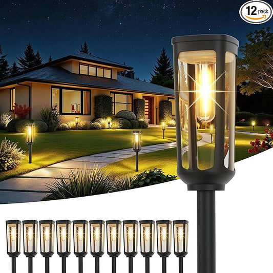 JEJOT Solar Pathway Lights Outdoor Waterproof IP65, 12 Pack Warm White Solar Walkway Lights, Auto On/Off Outdoor Light for Lawn Garden Patio Driveway Decor Landscape Lighting