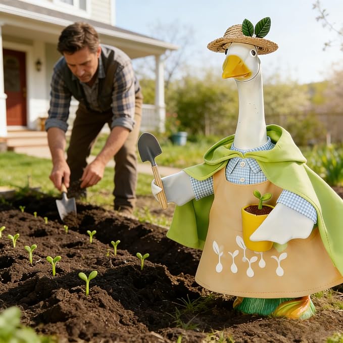 Gardener Porch Goose Outfits Spring Goose Outfit Cute Lawn Porch Goose Clothes Fits 23" Cement Plastic Goose Statue for Outdoor Garden Yard Patio Art Decor(Spring Sower)