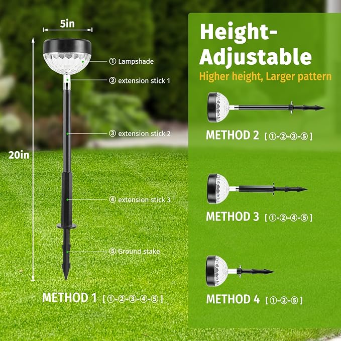 JNOEC 12Pack Solar Pathway Lights Outdoor, Color Changing+8 Fixed Color (Warm White, Cool White, Colored) Solar Lights Outdoor, Bright Solar Powered Garden Light