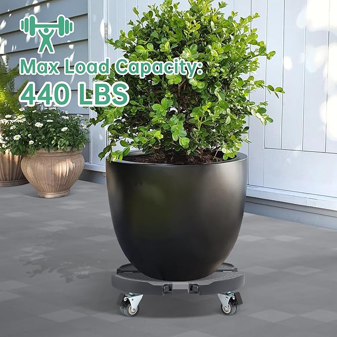 W B D WEIBIDA 2 Pack Round Dolly with Wheels Heavy Duty 440 Lbs Capacity, Rolling Plant Stand Adjustable Roller Base for Large Pots, Barrel, Drum, Cart with Casters