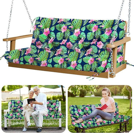 Porch Swing Cushions Outdoor 40x40 inch Waterproof Extra Thick 5" Swing Cushions Replacement with Backrest and Ties for Outdoor Furniture Porch Patio Garden Lawn (Rainforest Pattern)