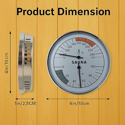 Sauna Thermometer and Hygrometer Combo – Precise Temperature & Humidity Gauge for Sauna Roomsk, Temperature Range 70-250°F, Humidity Range 0-100%