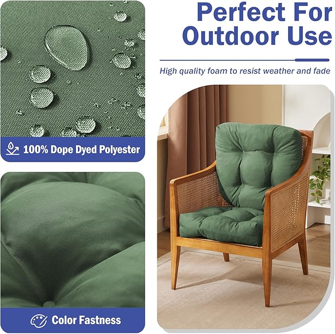 IPYNBAP Outdoor Chair Cushions Set of 2, Patio Chair Cushions with Ties, 19x19+5” Tufted Outdoor Seat Cushions, Waterproof Patio Furniture Cushions, Outdoor Dining Chair Pads, Forest Green (Pack of 2)
