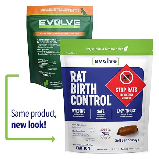 Evolve Rat Birth Control Soft Bait Sausages – 1.5 lbs | Scientifically Proven Rat Population Control | Not a Poison, Long-Term Population Management (Packaging May Vary)