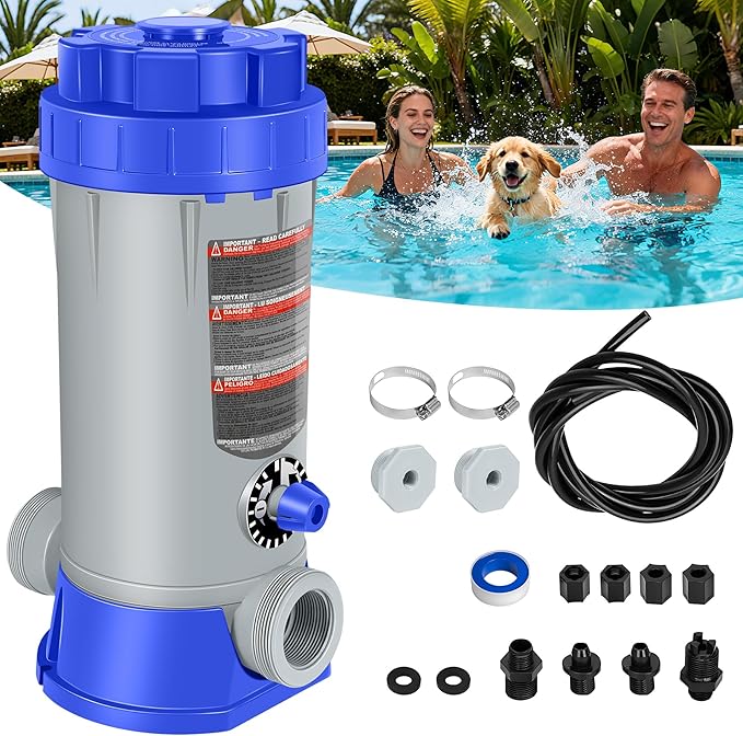 SeaSlep Off-Line Automatic Pool Chlorinator with Adjustable Output, Automatic Chlorine Feeder with 9.0 Lbs Capacity,Easy to Install Off Line Chlorinator for Inground Pool,Compatible with Hayward(Blue)