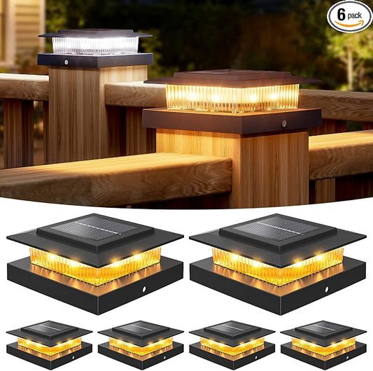 NIORSUN Solar Post Cap Lights Outdoor Waterproof, 4x4 Post Solar Lights 2 Color Modes, Fence Posts Solars Light for Deck Patio Garden Decoration, 4x4 Posts Caps Wood Vinyl, 6 Pack (Black)
