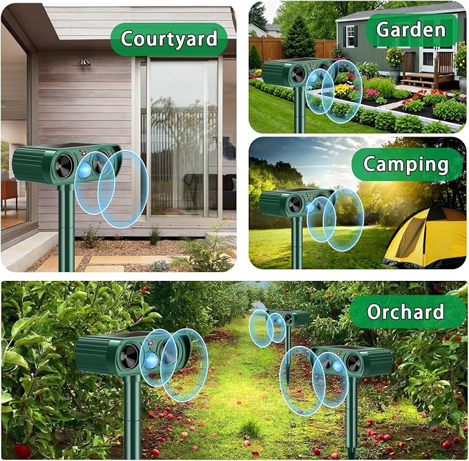 4 Packs Deer Repellent Devices 2026 Solar Power Animal Repeller with Motion Sensor & Ultrasonic Sound, Outdoor Animal Deterrent Devices for Garden Yard Patio to Repel Deer Cat Rabbit Raccoon Dog
