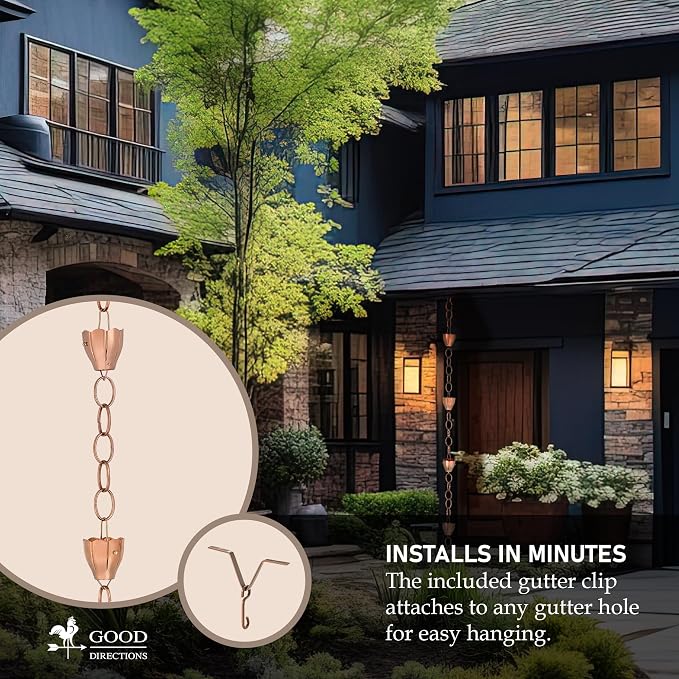 Good Directions 491P-8 Crocus Rain Chain 8-1/2 Feet Long, Large Cups, 100% Pure Copper