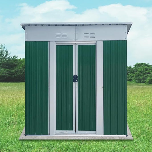 Metal Garden Storage Shed, Pent Roof Outdoor Tool Shed, Galvanized Steel & Aluminum Frame, Sliding Door, Weather Resistant Backyard Storage for Bike Tools Patio Garden, Green