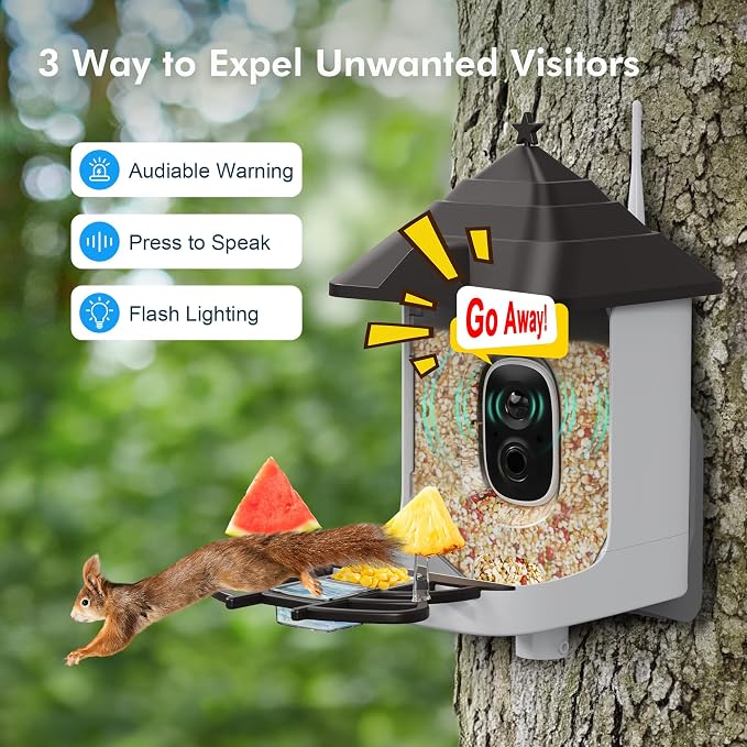 Smart Bird Feeder with Camera, 4400mAh Battery with Solar Panel, 2K Live View/AI Identifies/App Control/Auto Capture/165° Motion Detection/IP65 Waterproof, Ideal Gift, Pine Green